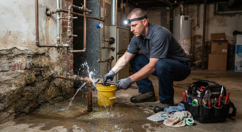 emergency leak repair Garfield NJ technician isolating burst water line