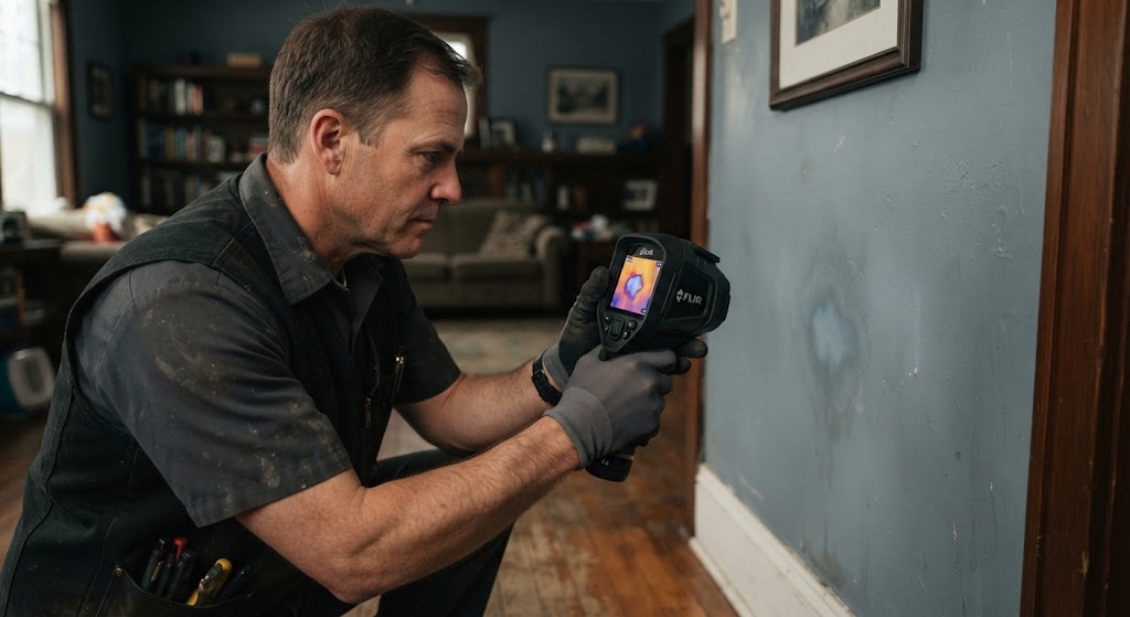 hidden water leak detection Garfield technician using infrared thermal imaging